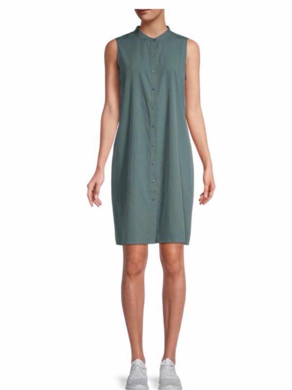 Eileen Fisher Sleeveless Button Front Shirt Dress - Green - Size Small